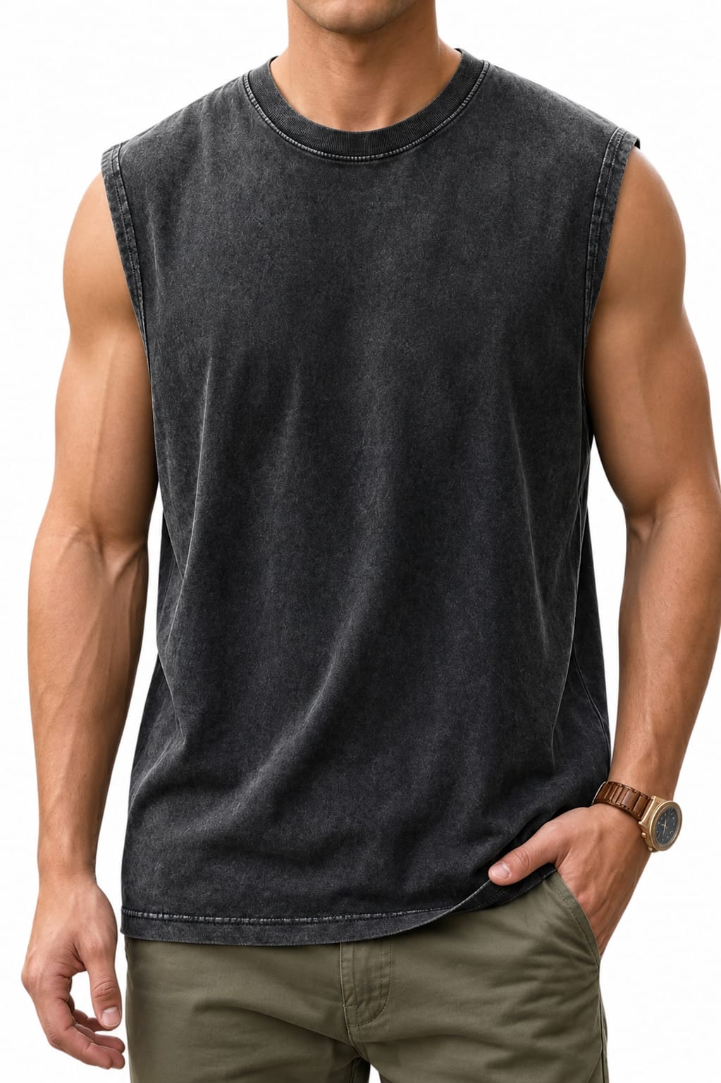 Washed Black Oversized Muscle Tank Top