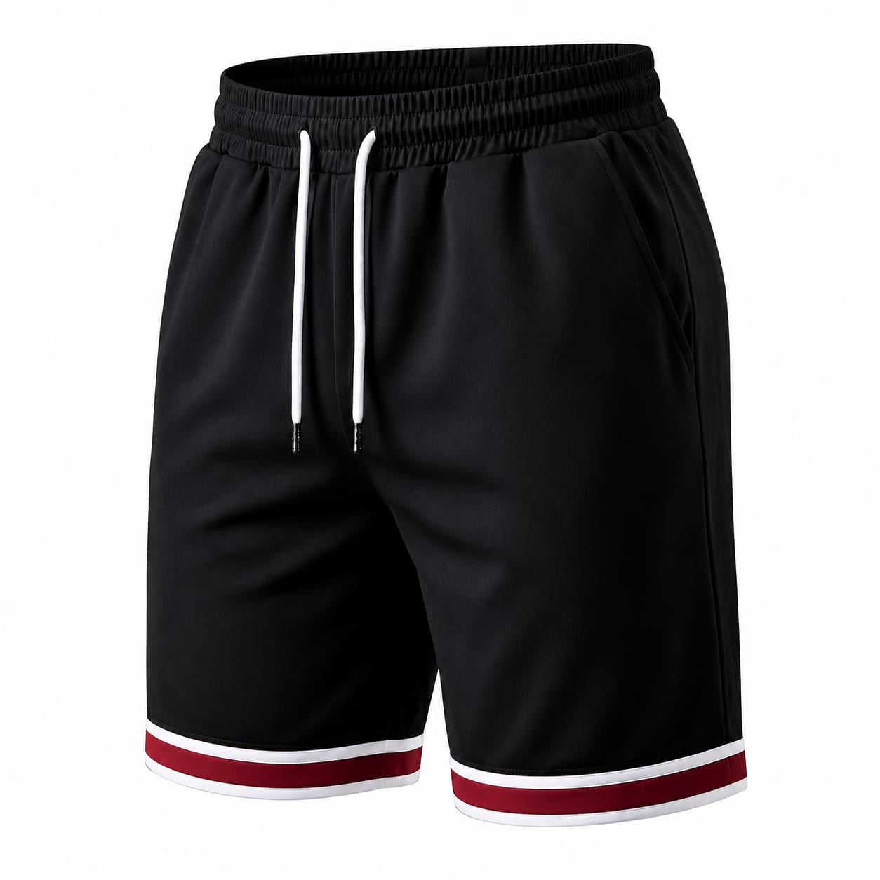 Black Red White Striped Hem Training Shorts