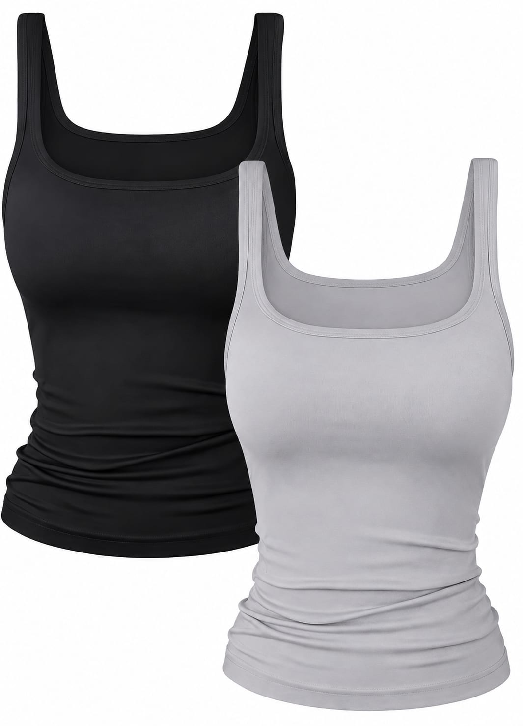 Black Grey Square Neck Ruched Tank Top