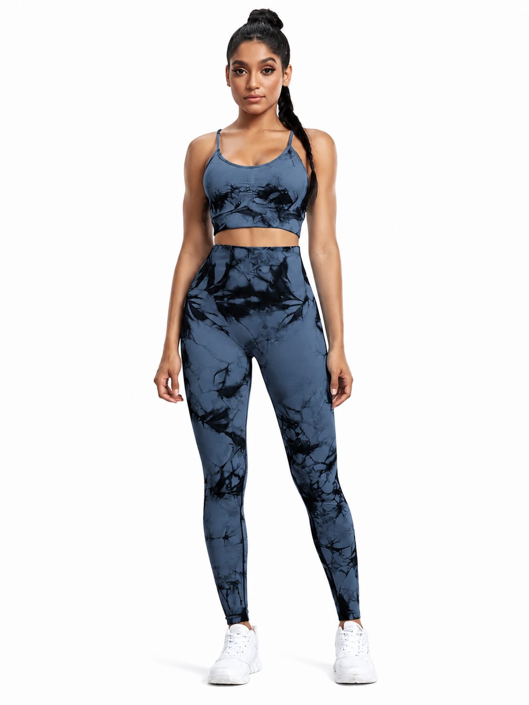 Blue Black Tie-Dye Sports Bra & Leggings Set