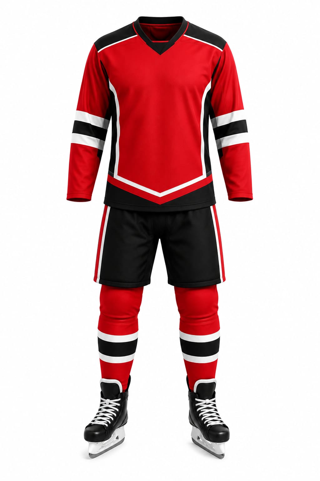 Red Black White Ice Hockey Jersey Set