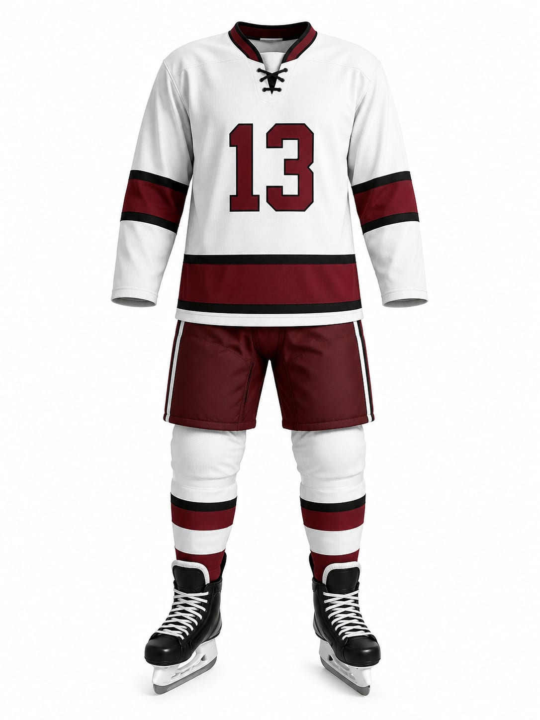 White Maroon Black Ice Hockey Uniform
