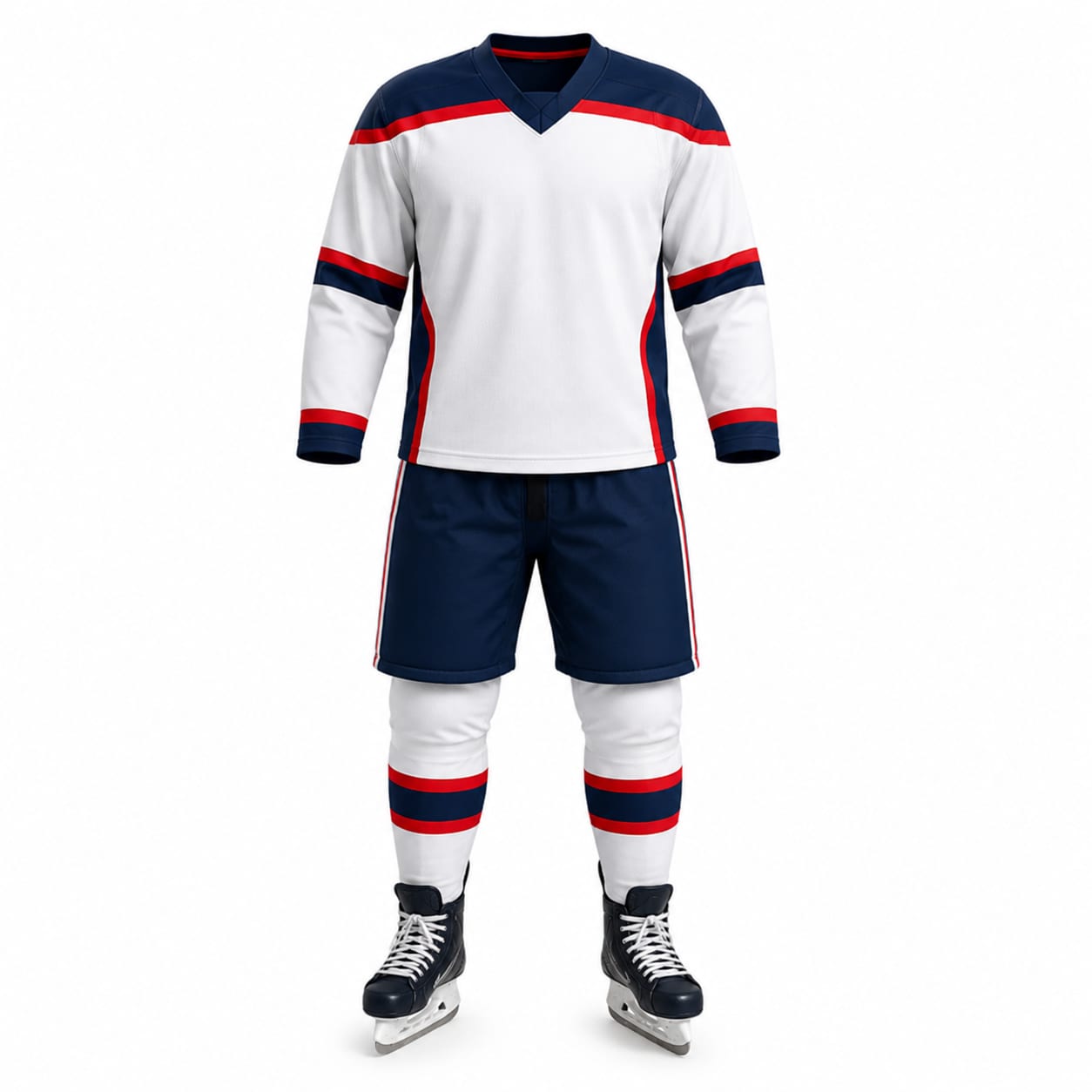 White Navy Red Ice Hockey Uniform