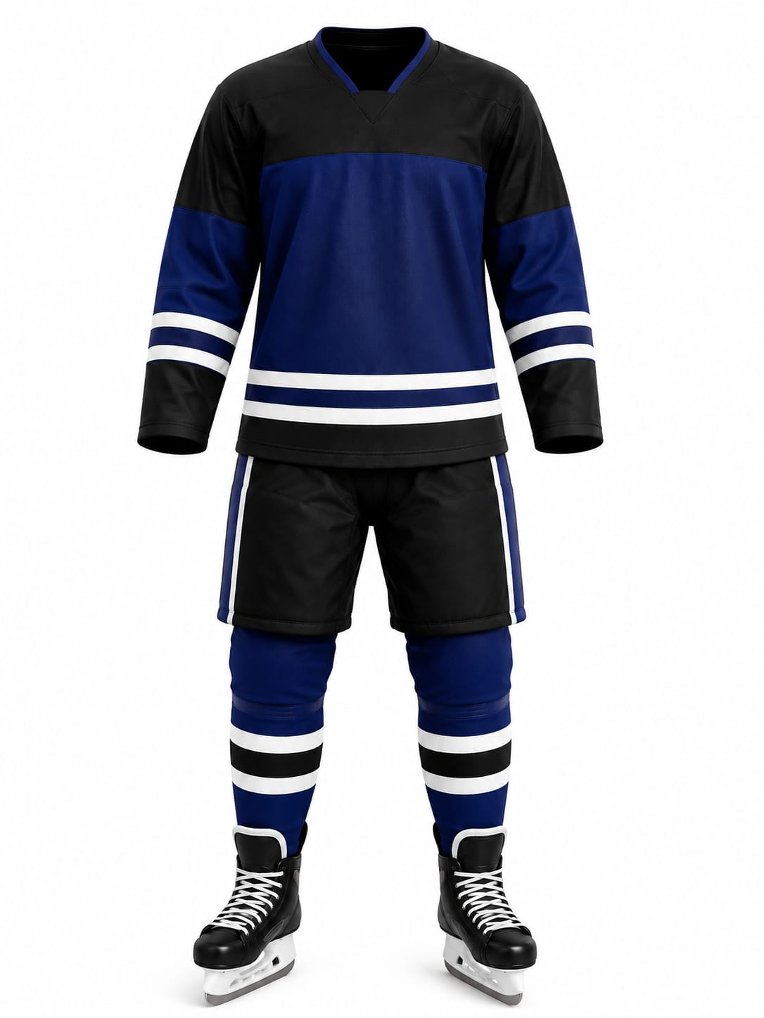 Black Blue White Ice Hockey Jersey Set